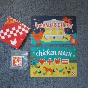 Set 2 Purina Farm Chicken Coop 11” Signs Treasure Chest & Math Bandana & Sticker